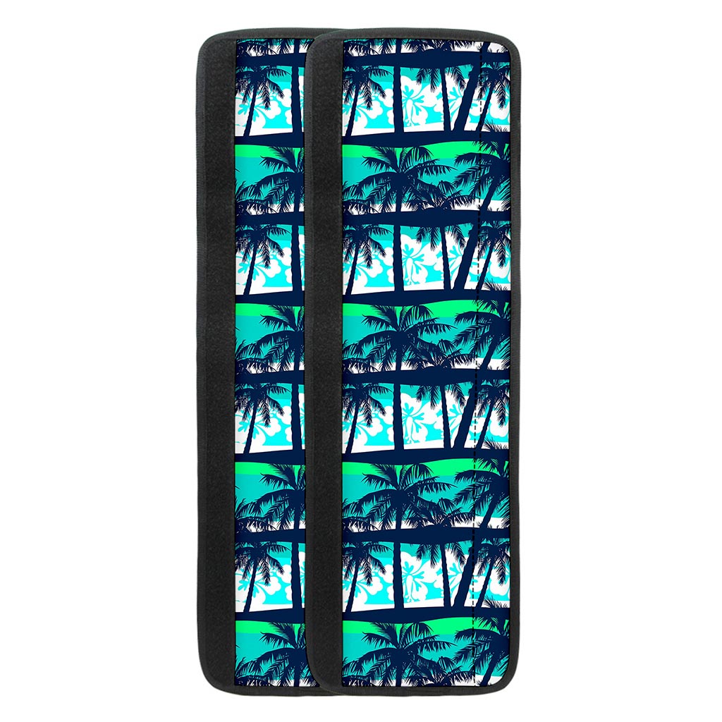 Blue Hibiscus Palm Tree Pattern Print Refrigerator Handle Covers