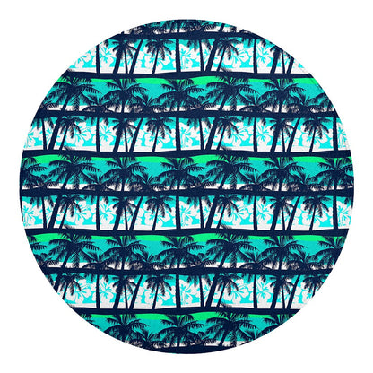 Blue Hibiscus Palm Tree Pattern Print Round Blanket