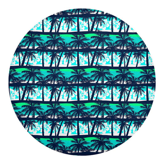 Blue Hibiscus Palm Tree Pattern Print Round Blanket