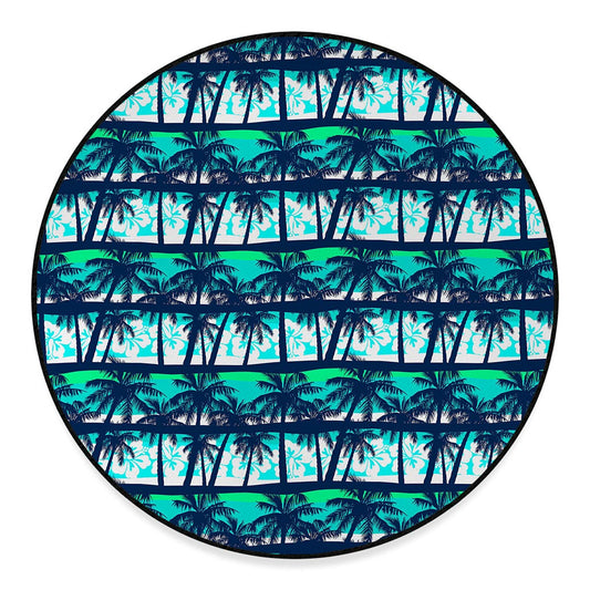 Blue Hibiscus Palm Tree Pattern Print Round Floor Mat
