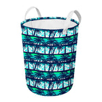 Blue Hibiscus Palm Tree Pattern Print Round Laundry Basket