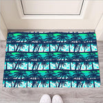 Blue Hibiscus Palm Tree Pattern Print Rubber Doormat