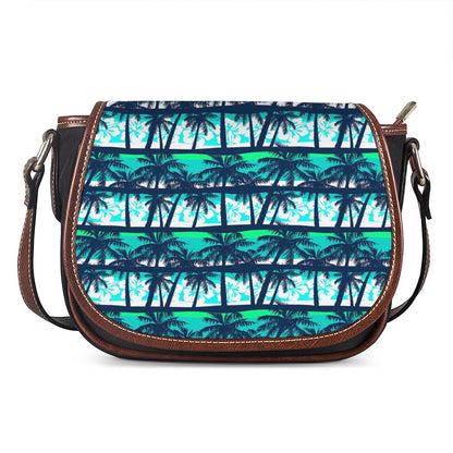 Blue Hibiscus Palm Tree Pattern Print Saddle Bag