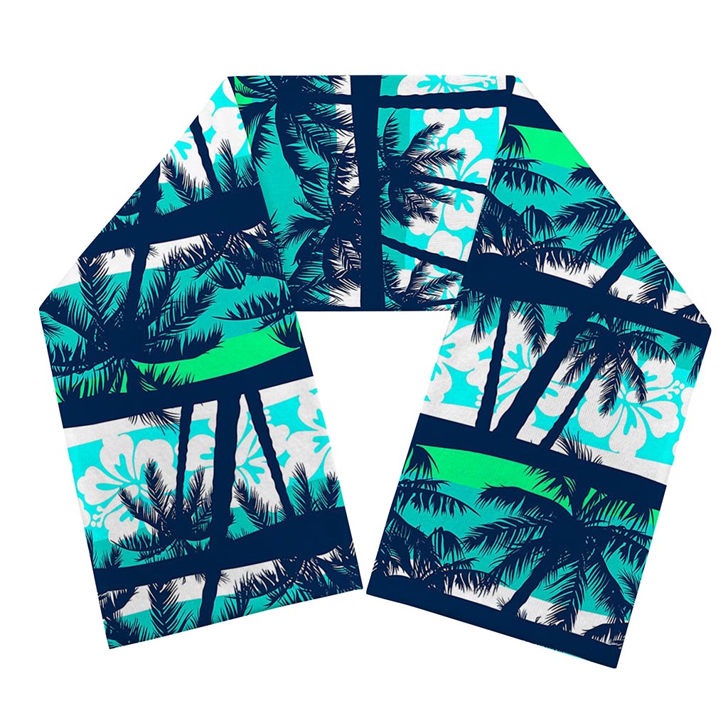 Blue Hibiscus Palm Tree Pattern Print Scarf