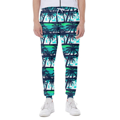 Blue Hibiscus Palm Tree Pattern Print Scuba Joggers