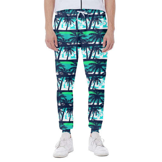 Blue Hibiscus Palm Tree Pattern Print Scuba Joggers
