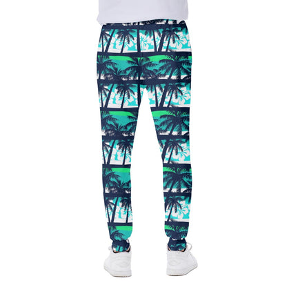 Blue Hibiscus Palm Tree Pattern Print Scuba Joggers