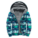 Blue Hibiscus Palm Tree Pattern Print Sherpa Lined Zip Up Hoodie