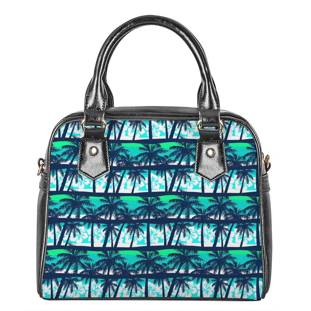 Blue Hibiscus Palm Tree Pattern Print Shoulder Handbag