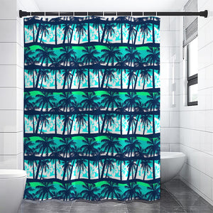 Blue Hibiscus Palm Tree Pattern Print Shower Curtain