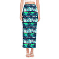 Blue Hibiscus Palm Tree Pattern Print Side Slit Maxi Skirt