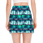 Blue Hibiscus Palm Tree Pattern Print Side Slit Mini Skirt