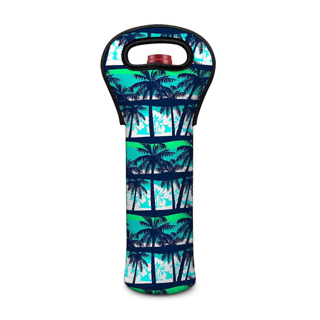 Blue Hibiscus Palm Tree Pattern Print Single Neoprene Wine Tote
