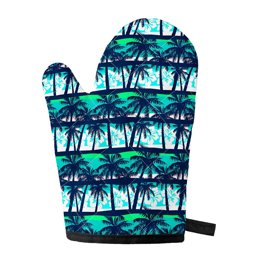Blue Hibiscus Palm Tree Pattern Print Single Oven Mitt