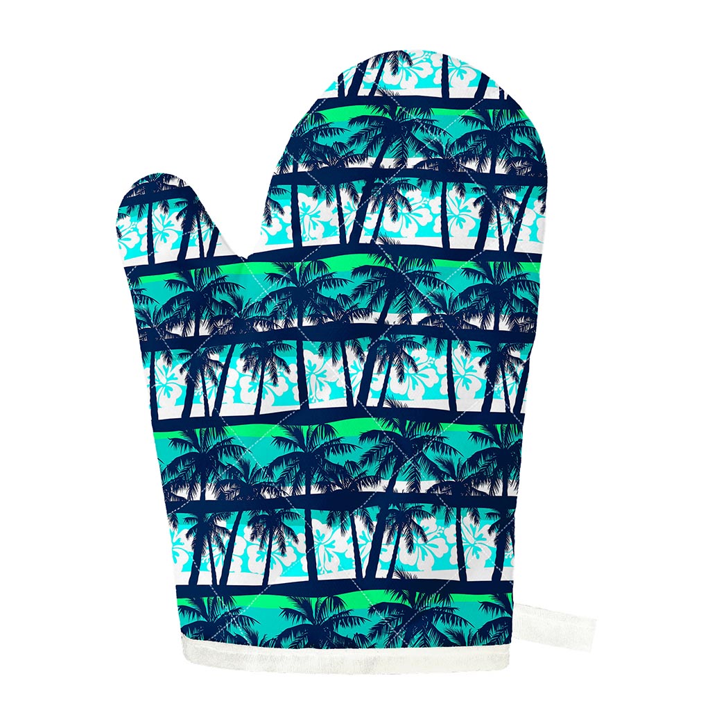Blue Hibiscus Palm Tree Pattern Print Single Oven Mitt