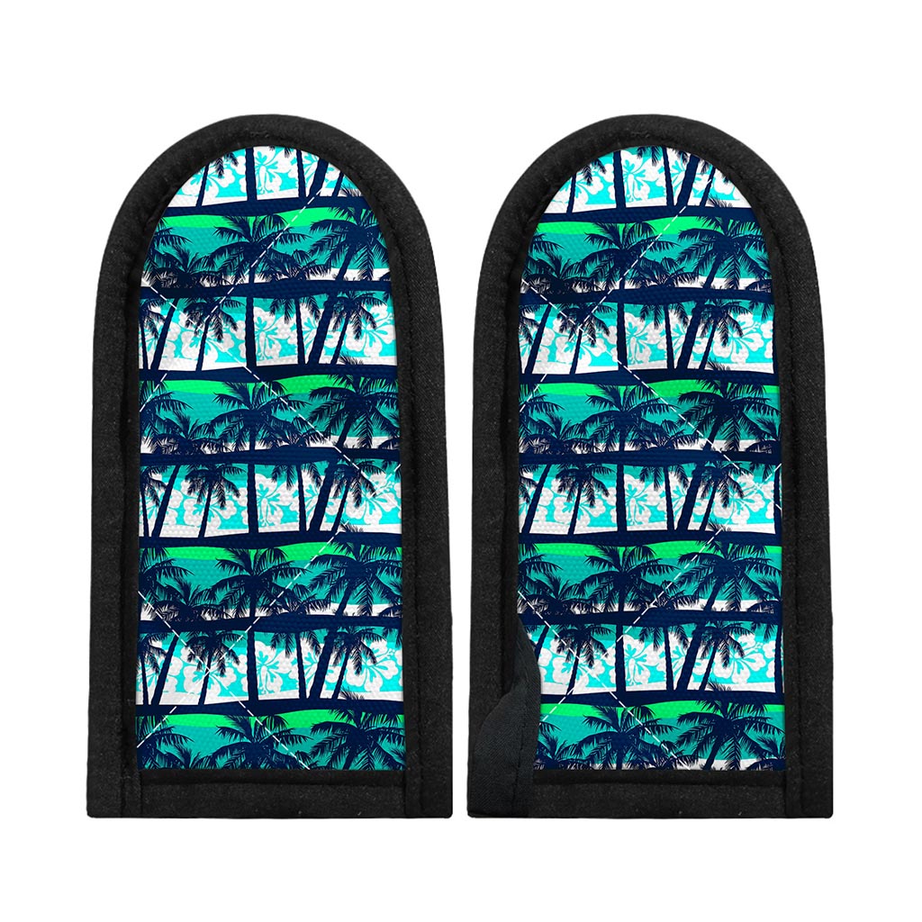 Blue Hibiscus Palm Tree Pattern Print Skillet Handle Cover