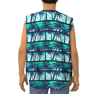 Blue Hibiscus Palm Tree Pattern Print Sleeveless Baseball Jersey