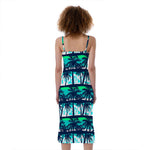 Blue Hibiscus Palm Tree Pattern Print Slim Fit Midi Cami Dress