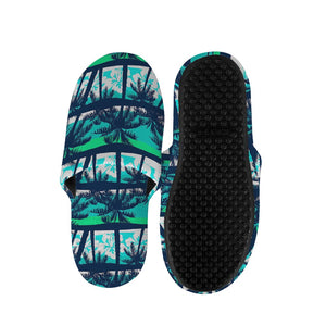 Blue Hibiscus Palm Tree Pattern Print Slippers