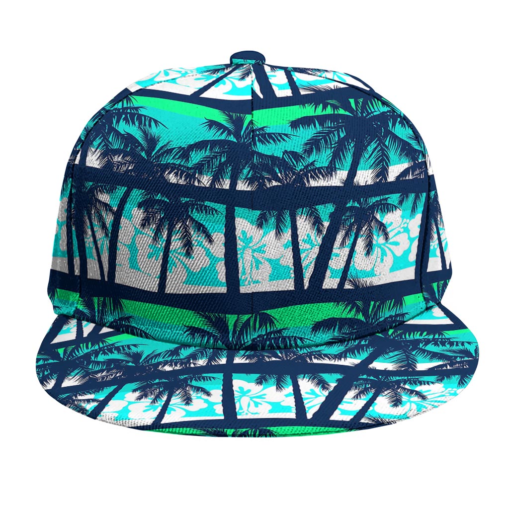 Blue Hibiscus Palm Tree Pattern Print Snapback Cap