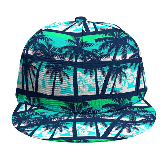 Blue Hibiscus Palm Tree Pattern Print Snapback Cap