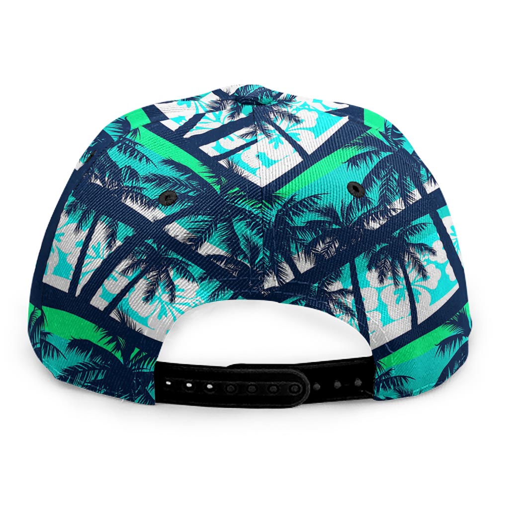 Blue Hibiscus Palm Tree Pattern Print Snapback Cap
