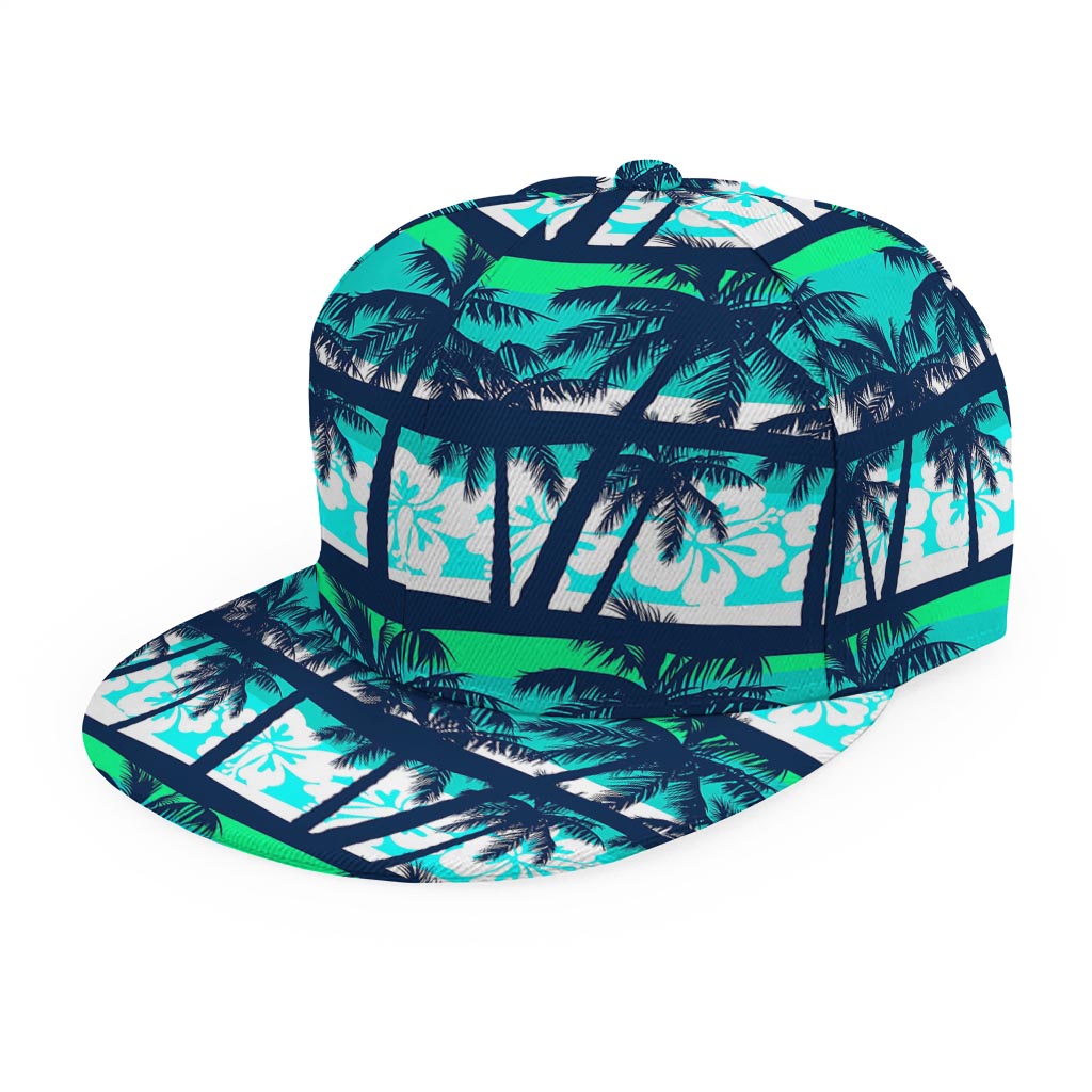 Blue Hibiscus Palm Tree Pattern Print Snapback Cap