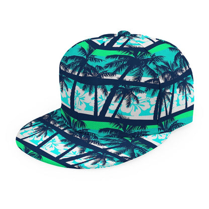 Blue Hibiscus Palm Tree Pattern Print Snapback Cap