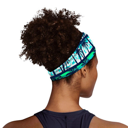 Blue Hibiscus Palm Tree Pattern Print Sports Headband