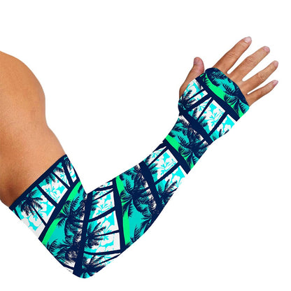 Blue Hibiscus Palm Tree Pattern Print Sun Protection Arm Sleeves