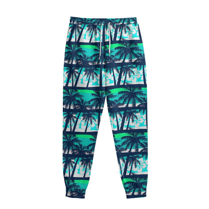 Blue Hibiscus Palm Tree Pattern Print Sweatpants