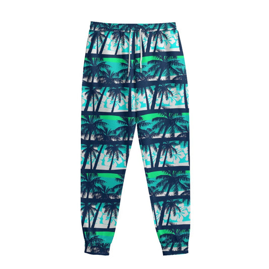 Blue Hibiscus Palm Tree Pattern Print Sweatpants