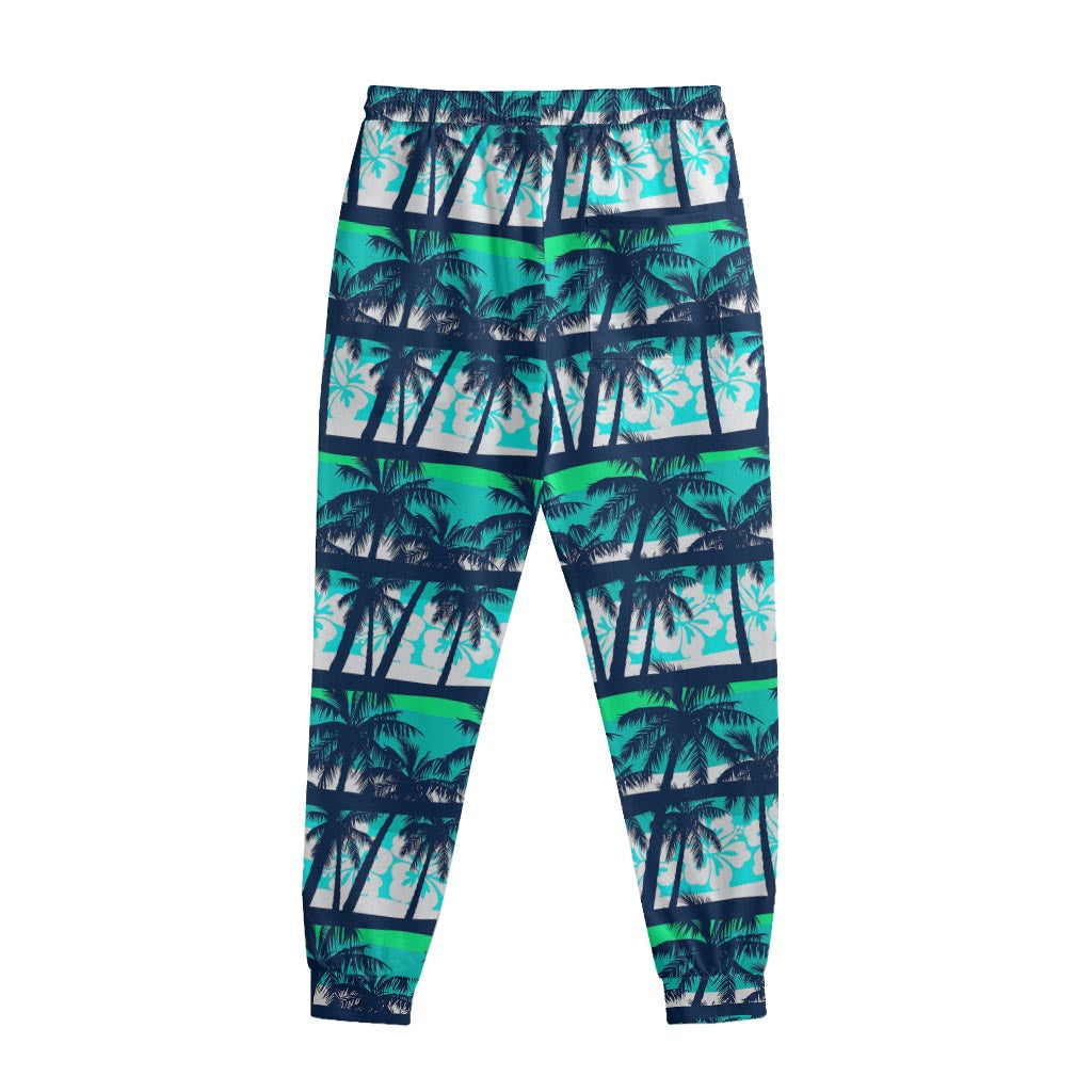 Blue Hibiscus Palm Tree Pattern Print Sweatpants