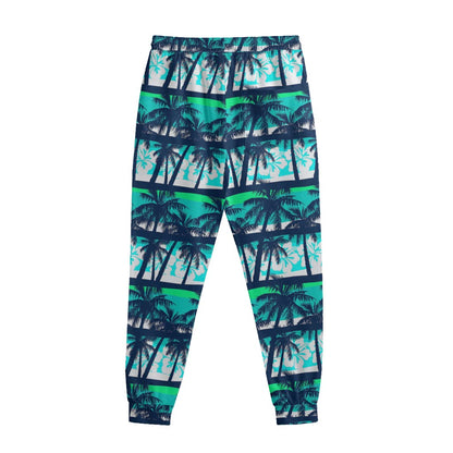 Blue Hibiscus Palm Tree Pattern Print Sweatpants