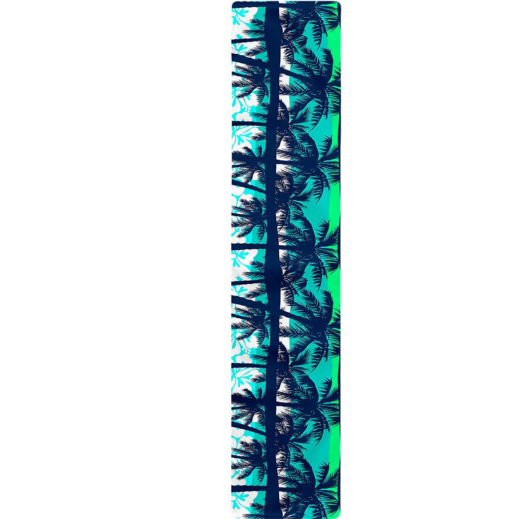 Blue Hibiscus Palm Tree Pattern Print Table Runner