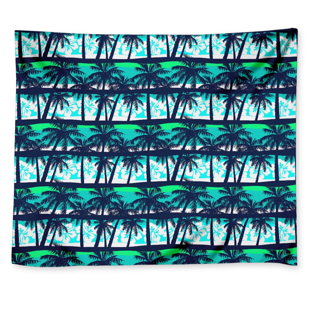 Blue Hibiscus Palm Tree Pattern Print Tapestry