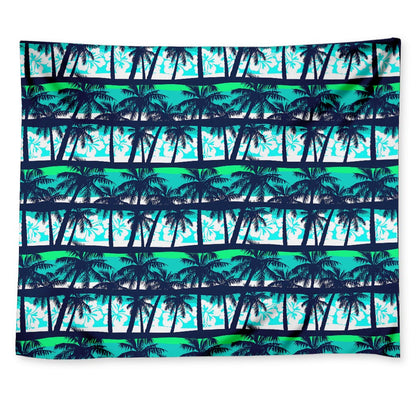 Blue Hibiscus Palm Tree Pattern Print Tapestry