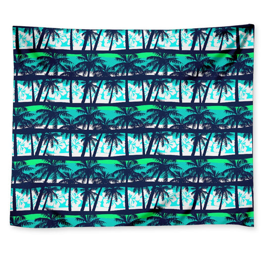 Blue Hibiscus Palm Tree Pattern Print Tapestry