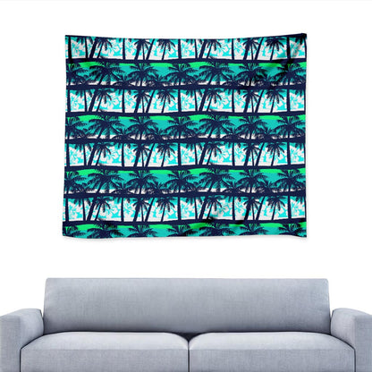 Blue Hibiscus Palm Tree Pattern Print Tapestry