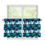 Blue Hibiscus Palm Tree Pattern Print Tier Curtains