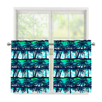 Blue Hibiscus Palm Tree Pattern Print Tier Curtains