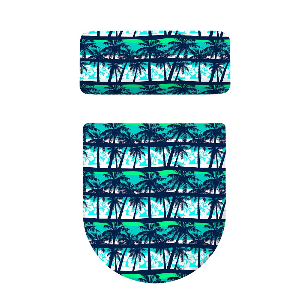 Blue Hibiscus Palm Tree Pattern Print Toilet Lid And Tank Cover Set
