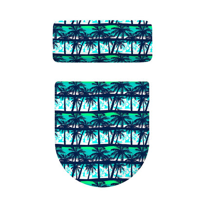 Blue Hibiscus Palm Tree Pattern Print Toilet Lid And Tank Cover Set