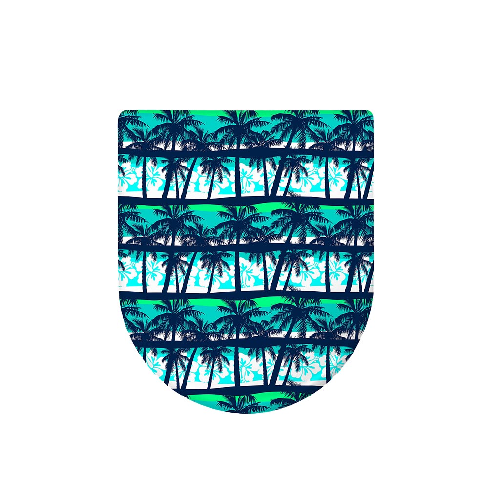 Blue Hibiscus Palm Tree Pattern Print Toilet Lid Cover