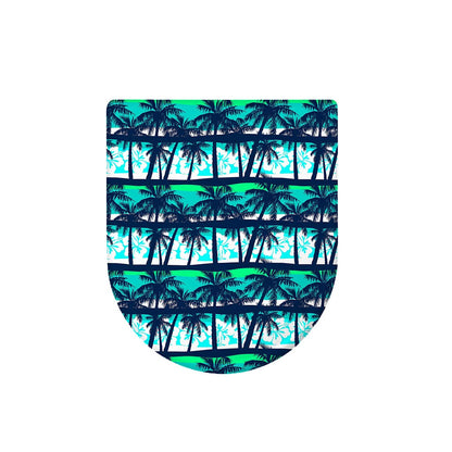 Blue Hibiscus Palm Tree Pattern Print Toilet Lid Cover