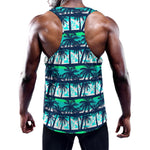 Blue Hibiscus Palm Tree Pattern Print Training Tank Top
