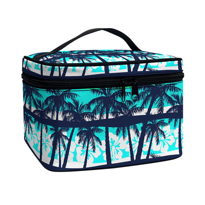 Blue Hibiscus Palm Tree Pattern Print Travel Makeup Bag