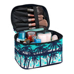 Blue Hibiscus Palm Tree Pattern Print Travel Makeup Bag