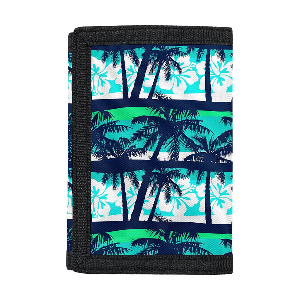 Blue Hibiscus Palm Tree Pattern Print Trifold Wallet