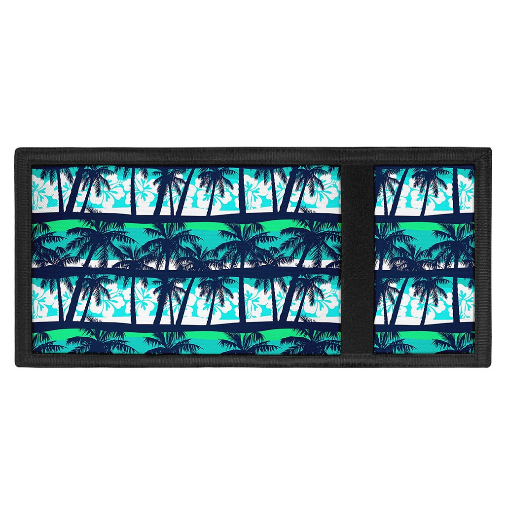 Blue Hibiscus Palm Tree Pattern Print Trifold Wallet